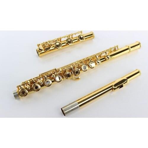 New Custom Logo Cooper Flute Gold Plated Buttons 17 Holes Open Professional Metal Flute C Tone + Hard Case