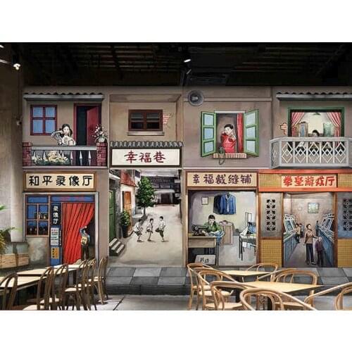 3D retro canteen roadside wallpaper Malatang barbecue hot pot shop reminiscent of restaurant murals in 1980s papel DE parede