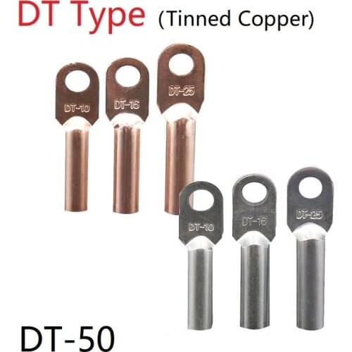 DT-50 Wire Terminal Copper Crimp Splice Silver Tin Plated Block Bare Bolt Hole Nose Tube LUG Cable Connector