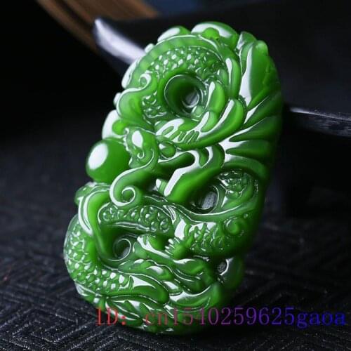 Green Jade Dragon Pendant Chinese Carved Natural Jadeite Gifts Charm Fashion Women Necklace Jewelry Amulet for