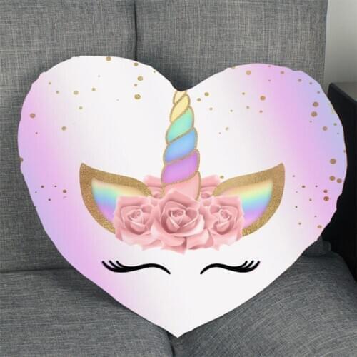 Custom Unicorn Cartoon Pillow Case Heart Shaped Zipper Pillow Cover Satin Soft No Fade Pillow Case Home Textile Decorative