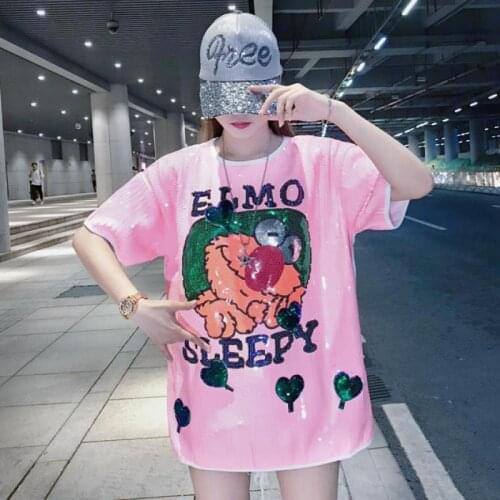 Casual Straight Cartoon Short Sequined Sexy Elegant High Street Round Neck One Size Pink White Black Club Party Summer Dress