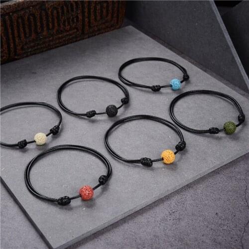6 Colors Beaded Stretch Bracelet 2pcs/Set Natural Lava Stone Beads Women Men Simple Healing Balance Yoga Handmade Jewelry B443