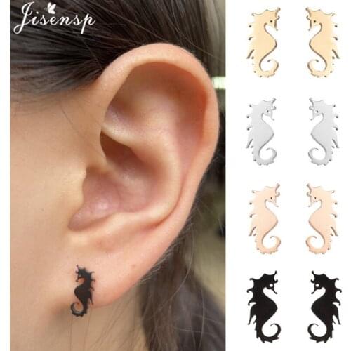 Cartoon Seahorse Earings Small Hippocampus Animal Stud Earrings for Women Kids Stainless Steel Ear Studs Holiday Jewelry Brincos