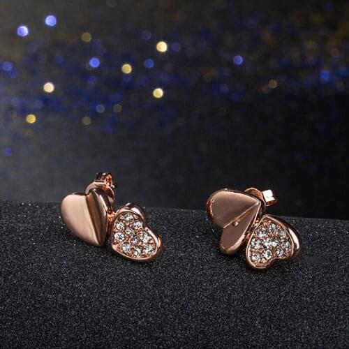 Garilina White zircon Rose Gold Heart Stud Earrings Wedding Anniversary Engagement Gifts jewelry for women AE2276