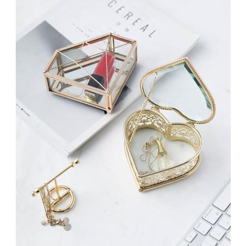 European Style Wind Glass Jewelry Box Creative Princess Jewelry Storage Box Ring Necklace Display box Home Desktop Decoration