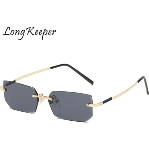 Retro Small Rectangle Sunglasses Women Rimless Square Sun Glasses Vintage Summer Style Female Grey Eyewear Ladies Glasses Gafas
