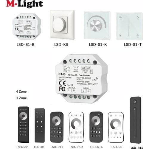 LED Dimmer 220V AC Triac Dimmer 110V-230V Wireless RF Dimmable Push Switch 1-Zone 4-Zone 2.4G Remote Dimmer for LED Lamp Bulb