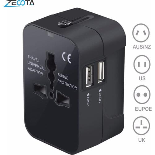 Universal Worldwide All in One Phone Charger Travel Wall AC Power Plug Adapter with Dual USB Charging Ports for USA EU UK AU