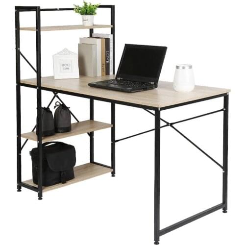 Oversea Stock!!!120x64 X121cm Office Desk With 3 Layers Bookcase Student Writing Home Laptop Workstation Computer Desk HWC