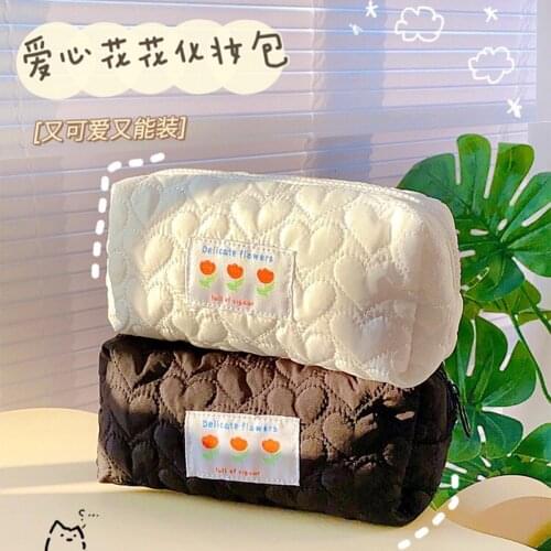 Large Capacity Cosmetic Bag Cotton Student School Pencil Bag Girls Travel Portable Makeup Organizer Girls Fashion Flower Pen Box