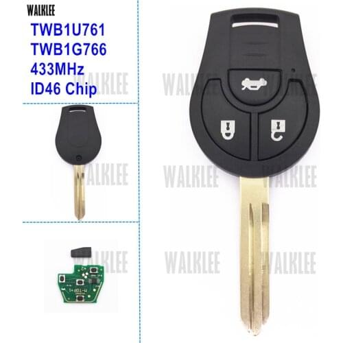 WALKLEE Auto Remote Key Suit for Nissan Qashqai X-Trail Note March Sunny Sylphy Tiida 433MHz with ID46 Chip