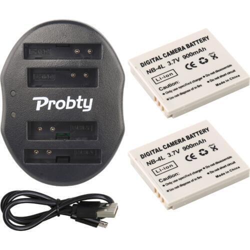 PROBTY 2Pcs NB-4L NB4L Digital Batteries + USB Dual Charger for Canon IXUS 50 55 60 65 100 SD40 SD30 SD200 SD300 SD780 SD960