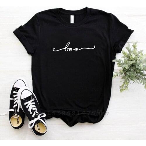 BOO Halloween Letters Print Women Tshirt No Fade Premium Casual Funny T Shirt Gift 90s Lady Girl