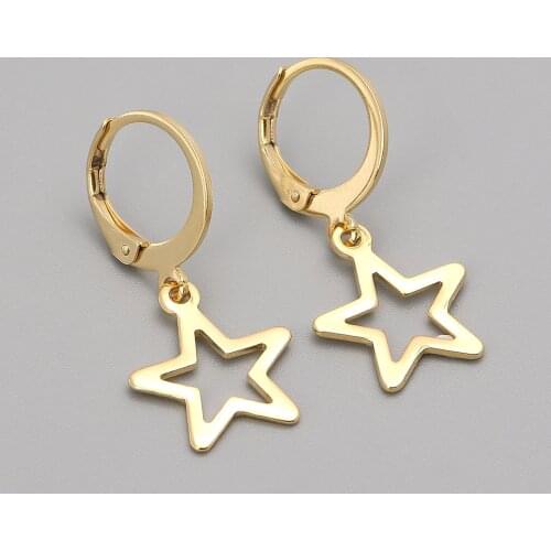 2021 New Fashion Star Women Dangle Earrings Gold Color Trendy Stainless Steel Quality Hoop Drop Earrings For Women Jewelry Gift