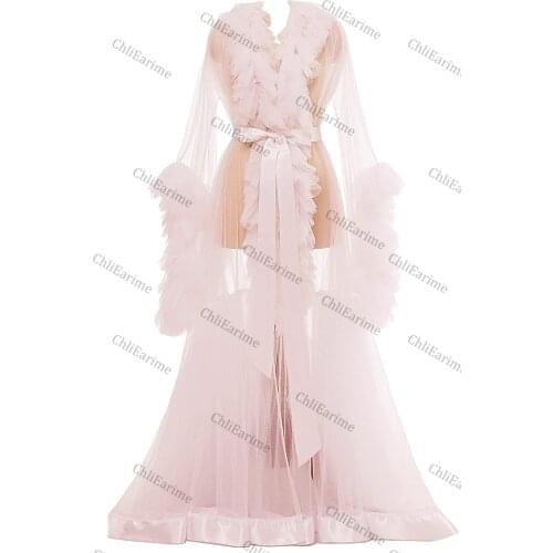 Ladies tulle silk belt maternity robe camera dress