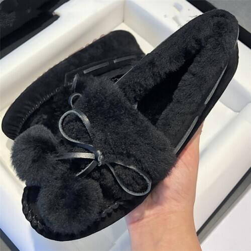100% Natural Fur Genuine Leather Women Flat Shoes New Fashion Women Moccasins Casual Loafers Plus Size Winter shoes