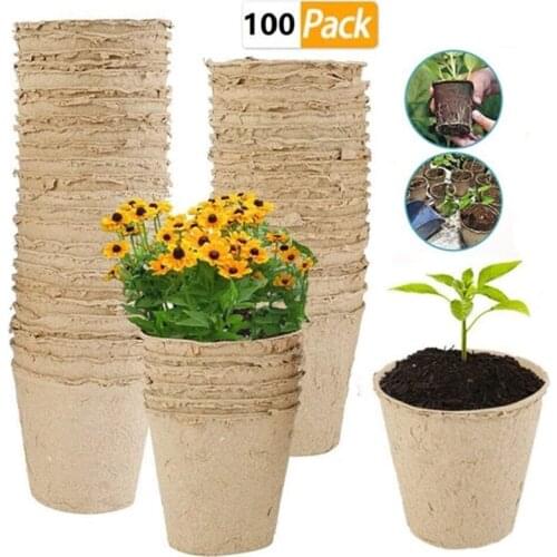 100 Pcs Nursery Pots Biodegradable Paper Pulp Peat Pot Plant Nursery Cup Tray Nursery Pot Pouch Potted Plant Grow