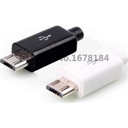 100PCS Micro USB 5PIN Welding Type Male Plug Connectors Charger 5P USB Tail Charging Socket 4 in 1 White Black