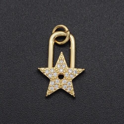 12x16mm CZ Zircon DIY Jewelry Star Lock Charm Pendant Wholesale Jewellery Accessories Necklace Making Charms