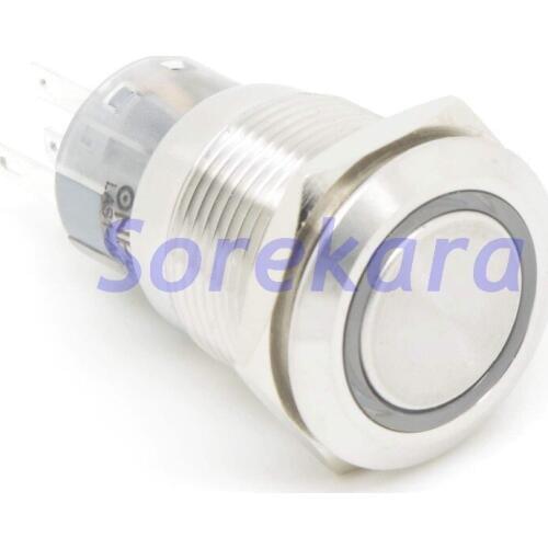 19mm Stainless Steel Ring LED Color RED Momentary 2NO 2NC Pushbutton Switch For Auto IP67 UL 6V/12V/24V/110V/220V