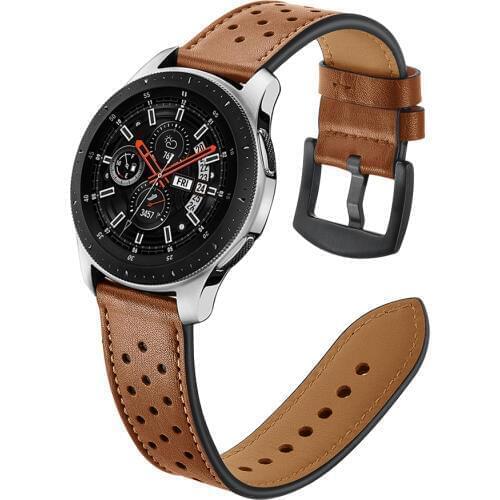 20mm 22mm Genuine Leather Watchband for Samsung Galaxy Watch 42mm 46mm version Black Brown Holes Replacement Bracelet Strap Band