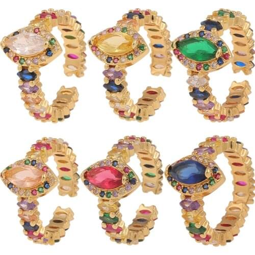 2021 Fashion Luxury Olive Shape Color Zircon Finger Rings For Women Boho Copper Metal Open Ring Wedding Engagement Jewelry Gifts