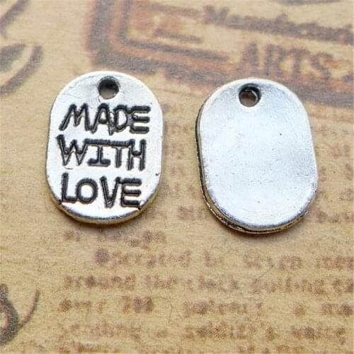 300Pcs/lot Letter MADE WITH LOVE Charms 11x8.2MM Letter Charms for Jewelry Making DIY