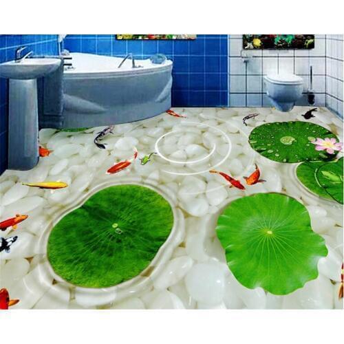 Beibehang Custom floor painting 3d living room mall river water cobblestone squid bathroom bedroom 3D flooring papel de parede