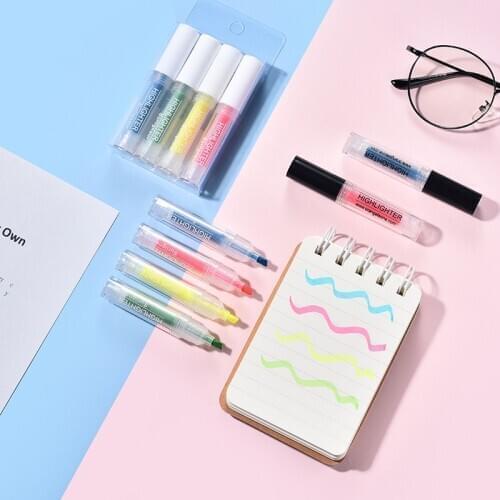 4pcs Mini Lipstick Highlighter Pens Set Portable Fluorescent Color Marker Liner Pen for Highlight Paint Office School A6356