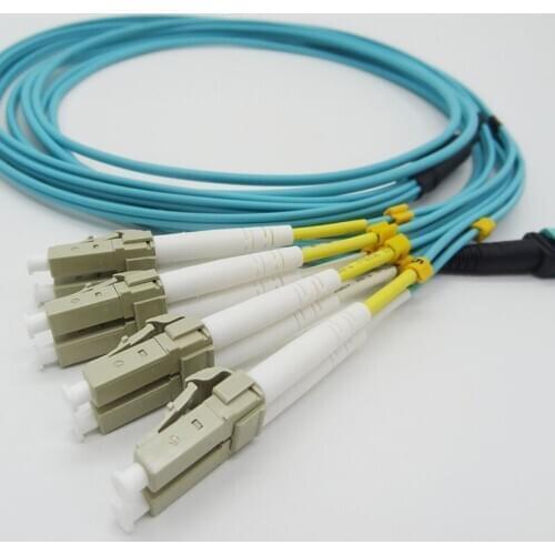 5 Meters Female MPO/MTP -LC OM3 8 Strands 8 Core LC Multi-mode Fiber Optical Cable for QSFP+SR Module AQUA Type-B 50/125um