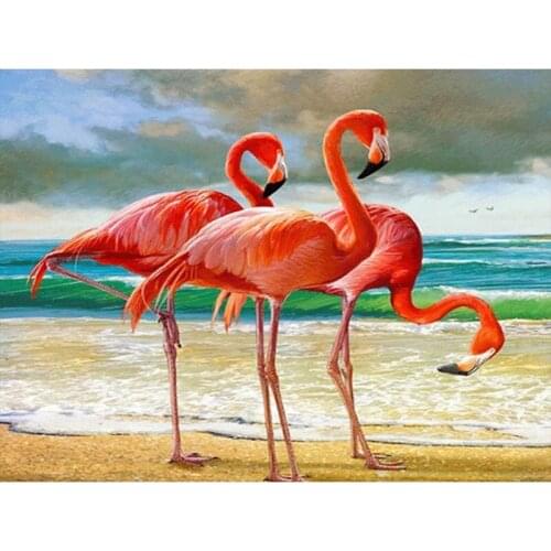5D Diamond Embroidery Pink Flamingo Standing On Beach Rhinestone Round Drill Diamond painting Cross Stitch Room Decor TT103