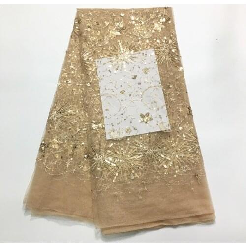 African Lace Fabric 2021 High Quality Embroidered Sequins Lace 5 Yards French Tulle Lace Fabric For Nigeria Dress Sewing M4523