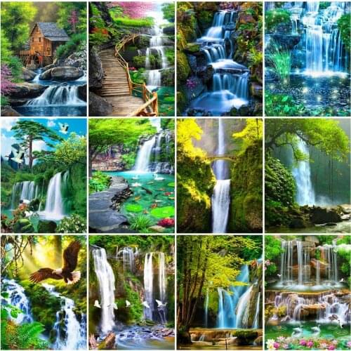 AZQSD Diamond Embroidery Waterfall Mountain Mosaic Full Square Diamond Painting Landscape Cross Stitch Handmade Home Decor