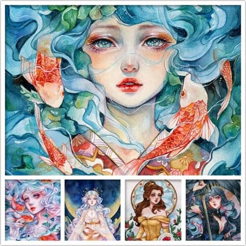 Diamond Painting Girl Flower Full Square Resin Drill Diamond Embroidery Art Handmade Bedroom Wall Decoration