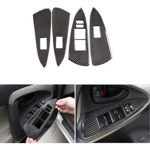 Car Soft Carbon Fiber Door Armrest Panel Window Lift Switch Frame Cover Trim For Toyota Rav4 RAV 4 2006 - 2009 2010 2011 2012