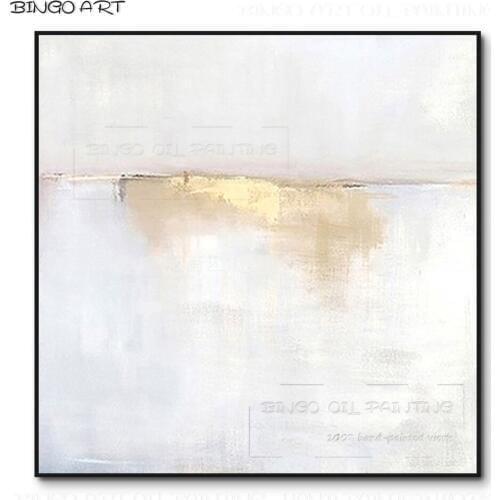 Free Shipping Hand-painted High Quality Abstract White and Gold Foil Oil Painting on Canvas Handmade Beauty Abstract Painting