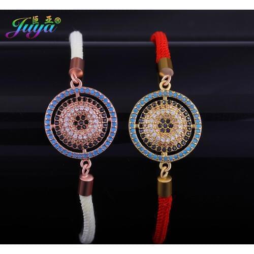 Pave Setting Colorful Cubic Zirconia Greek Evil Eye Connector Charm With Adjustable Rope Chain Bracelet For Women Men Jewelry