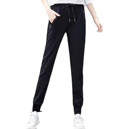 Spring Summer New Sports Pants Women Plus Size Korean Slim Slimming Pencil Pants Womens Casual Zip Pocket Black Trousers B330