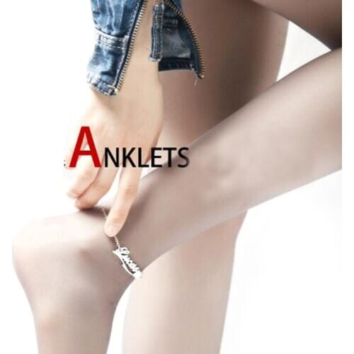 Solid Silver Personalized Name Anklet Clover Nameplate Charm Custom Fashion Anklet Christmas Gift