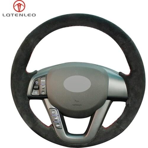 LQTENLEO Black Suede DIY Hand-stitched Car Steering Wheel Cover For Kia K5 Optima 2008-2013