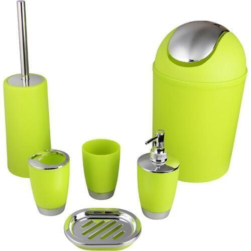 HobbyLane 6pcs/set Bathroom Washing Tools Set Lotion Bottle Mouthwash Cup Soap Dish Toothbrush Holder Waste Bin Toilet Brush