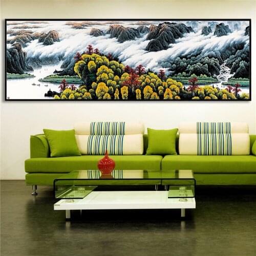 Chinese Painting Mountain River Waterfall Landscape Artwork Abstract Wall Art Home Decoration Canvas Print Home Decor