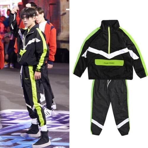 Hip Hop Costumes Children Fluorescent Green Sportswear Street Dance Clothes Adults Jazz Performance Wear Stage Outfit DN5365