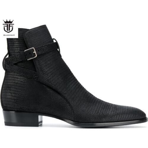 2020 smoking leather men booties buckle strap Chelsea Boots pattern Boots point toe Mens party shoes low heel wedding botas