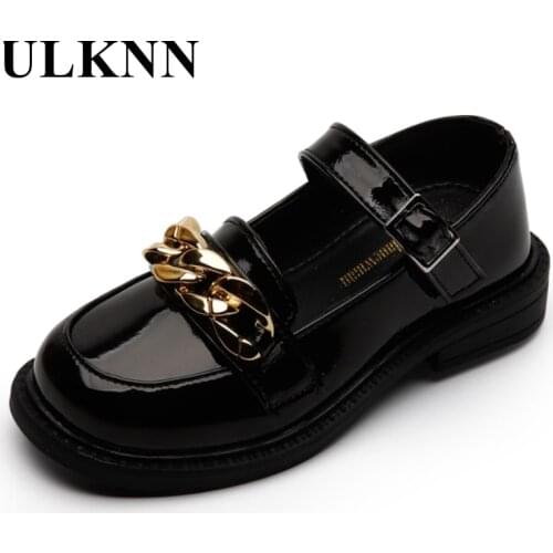 ULKNN Red Leather Shoes Girls 2 To 8 Years 2021 Spring/Autumn Children Brwon Hook And Loop Party Shoes White Kids Shoes Girl