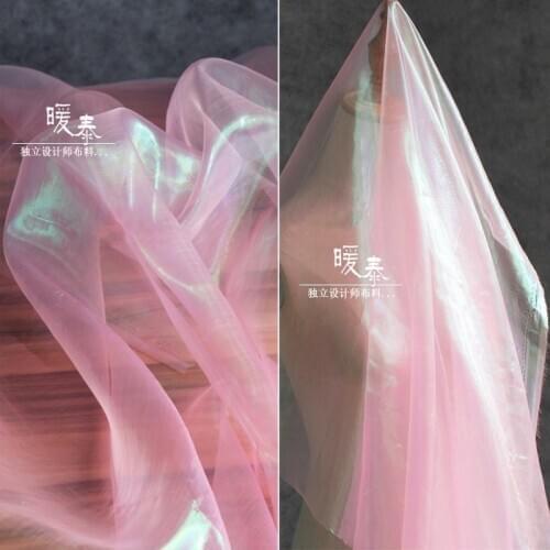 Laser Organza Tulle Fabric Pink Green Gradient DIY Patchwork Veil Background Decor Skirt Dress Fluorescent Designer Fabric