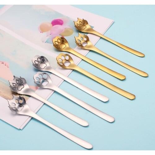 Cute Mini 304 Stainless Steel Kitty Cat Claw Coffee Spoon Stirring Spoon Teaspoon Tea Spoon Dessert Spoon Long Handle Tableware