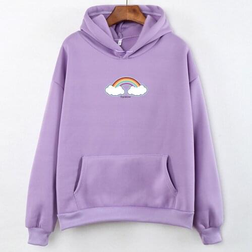 Cute Soft Sweatshirts for Women Warm Hoodie Woman Hood Stree Twear Kawaii Female Clothes Cloud Rainbow Print Long Sleeve