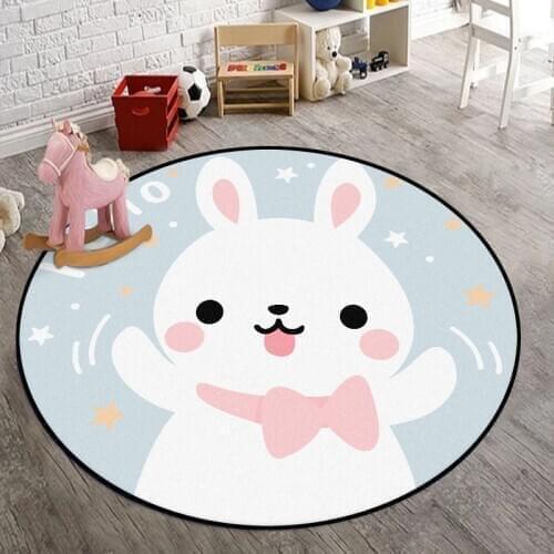 Cartoon cute bow rabbit carpet baby living room bedroom kids circle rugs chair non-slip round floor mat soft sofa carpet parlor